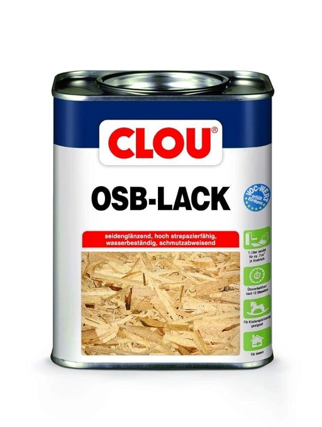Clou OSB Lack Seidenglänzender Holzlack zur Versiegelung von OSBPlatten, farbloser Parkettlack