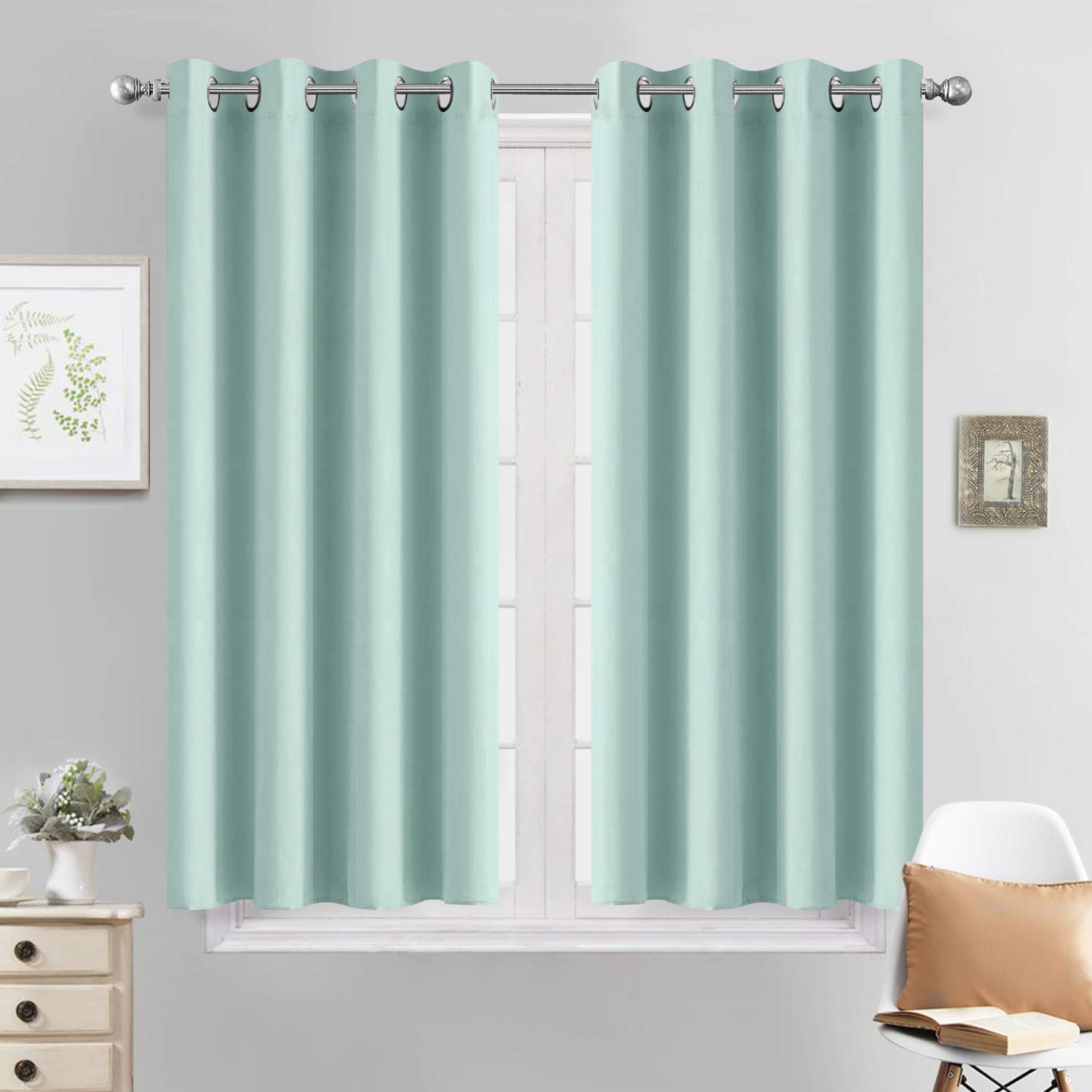 Photo 1 of Yakamok Aqua Blackout Curtains, Thermal Insulated Light Blocking Blackout Drapes for Living Room (52W x 45L, 2 Panels)