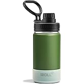 Mollcity 12 oz Water Bottle for Kids School-Reuasble Stainless Steel Vacuum Insulated Wide Mouth Water Bottle for Travle Sports (Grass Green)