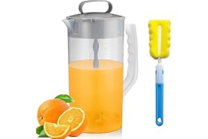 MYLEUS Drink Mixing Pitcher, 2.1qt with Lid & Sponge Brush, Wide Mouth Juice Pitcher, Adjustable Mixer Plunger, for Juice Tea
