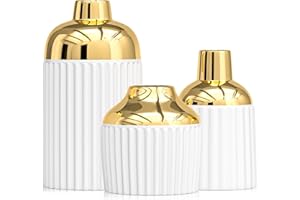 3 Piece Gold Ceramic Vases for Home Decor,Modern Decorative Vases for Flowers, Pampas Grass & Eucalyptus,Ribbed Aesthetic Set