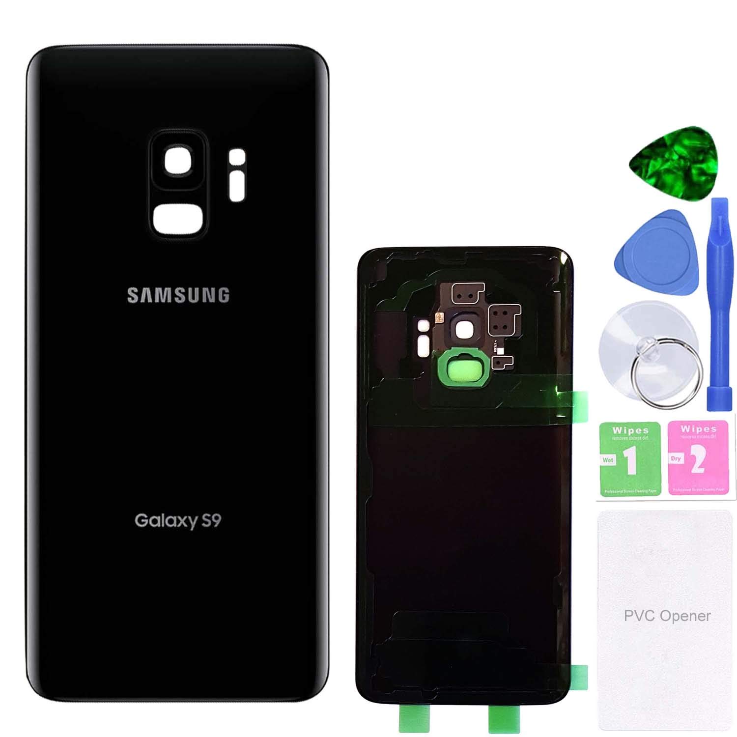MovTEK Back Glass Replacement Rear Battery Cover Genuine for Samsung Galaxy S9 G960F with Camera Lens Repair Kit (Midnight Black)