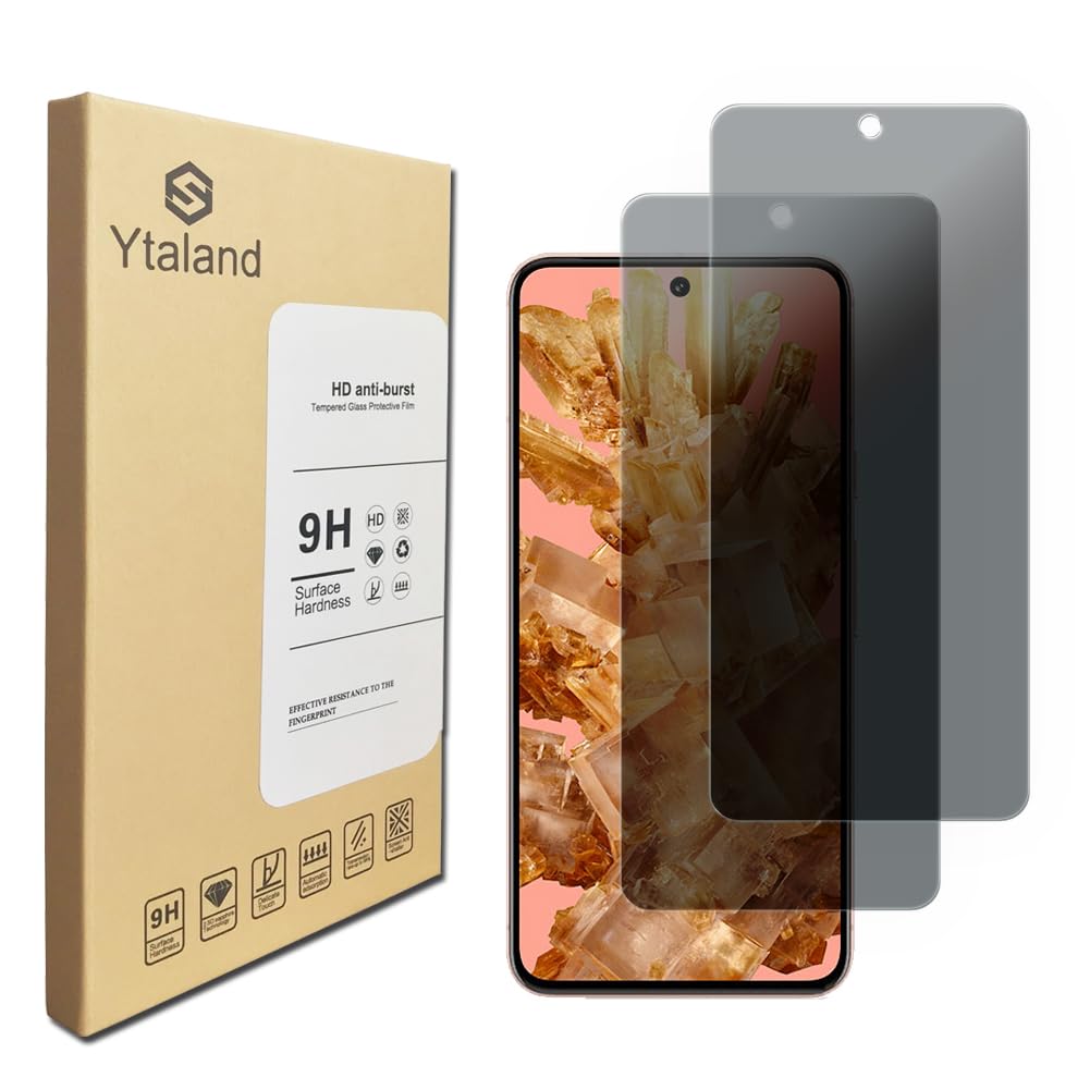 Ytaland 2 Pack for Google Pixel 8 Privacy Screen Protector, Anti Spy Anti Peep Bubble-Free 9H Hardness Tempered Glass Film Cover