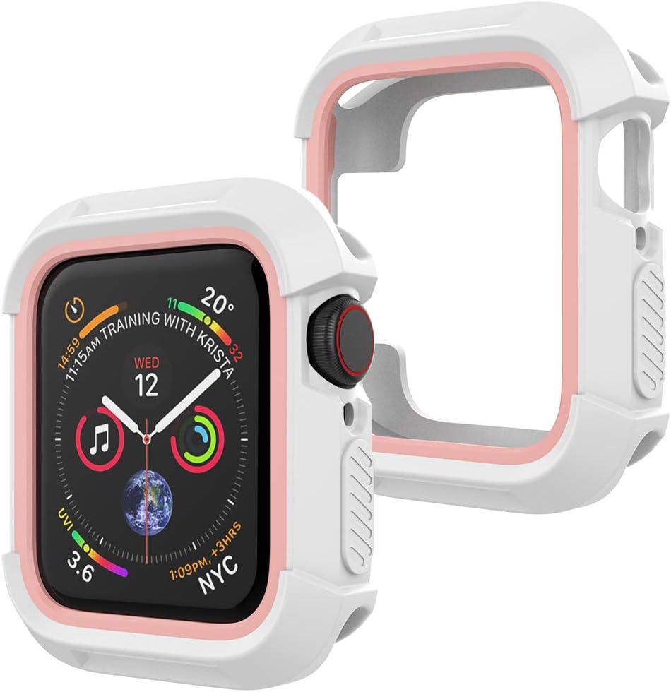 UooMoo Compatible with Apple Watch 4/5 case 40mm, TPU Shockproof Rugged Full-Protective Bumper Cover Replacement for iWatch Apple Watch Seires 4 Series 5 (40mm,White/Pink)