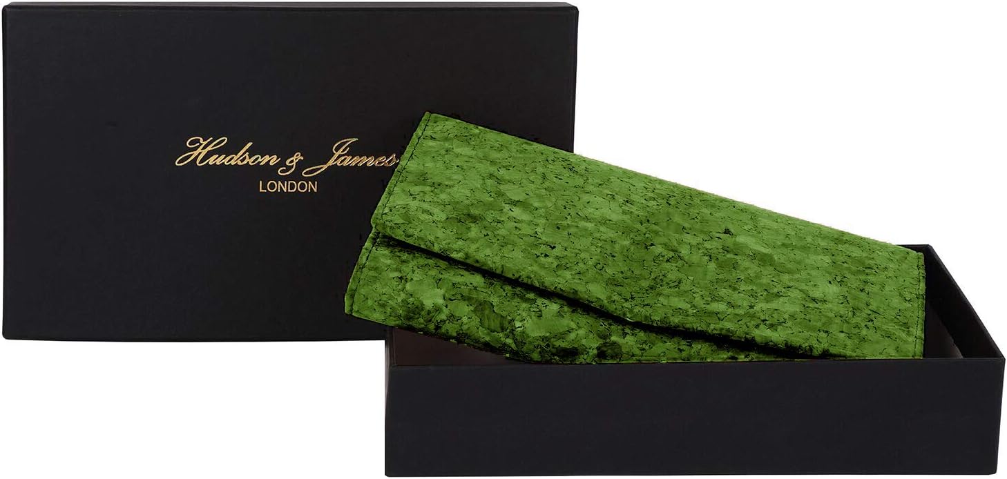 Ladies Designer Hudson & James Cork Vegan RFID Blocking Shield Card Holder Wallet Purse Multi Credit Card Women Clutch Wallet with Zip Pocket (Cork Green) - Image 3