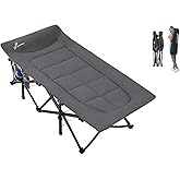 Sportneer Camping Cot for Adults, 31" Extra Wide Folding Camp Cot with Padded Cushion & Headrest, Heavy Duty Sleeping Cot Sup