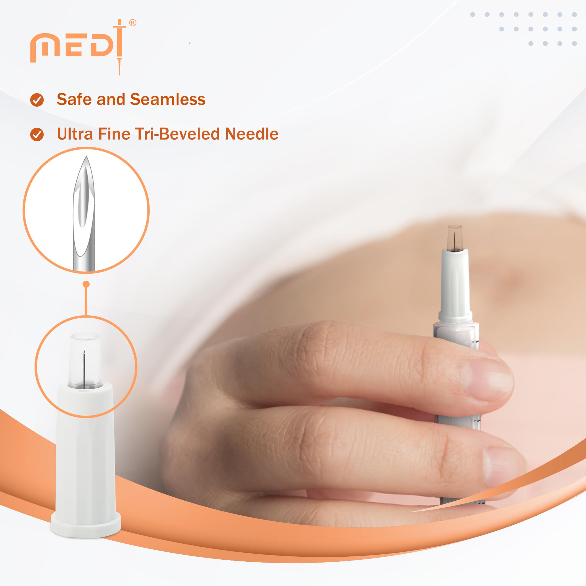 Fine Safety Pen Needles (30G 8mm) - Diabetic Needles for Insulin Injections, Ultra Fine Compatible with Most Diabetes Pens, Gamma Sterilized - 100 Ct, Pack of 1