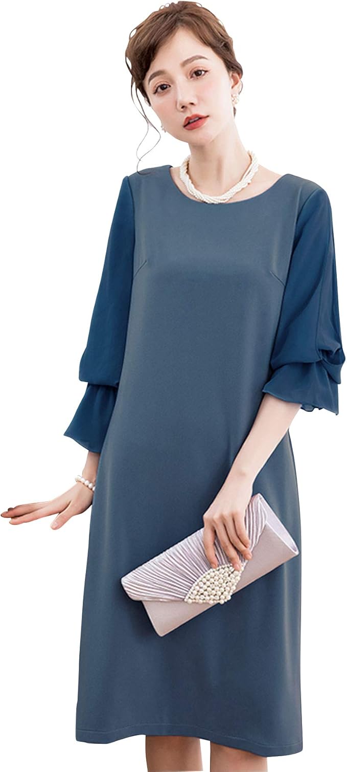 Amazon Co Jp パーティードレス 結婚式 ドレス 冬 ワンピース 長袖 袖あり 7分袖 二の腕カバー 膝丈 裾スリット シフォン 大きいサイズ お呼ばれ 披露宴 二次会 謝恩会 卒園式 同窓会 入園式 入学式30代 40代 50代 服 ファッション小物