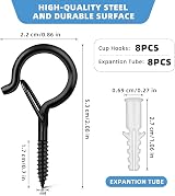 Esteopt Screw-in Hooks Q-Hanger Hooks 8pcs Black for Outdoor String Lights view 2