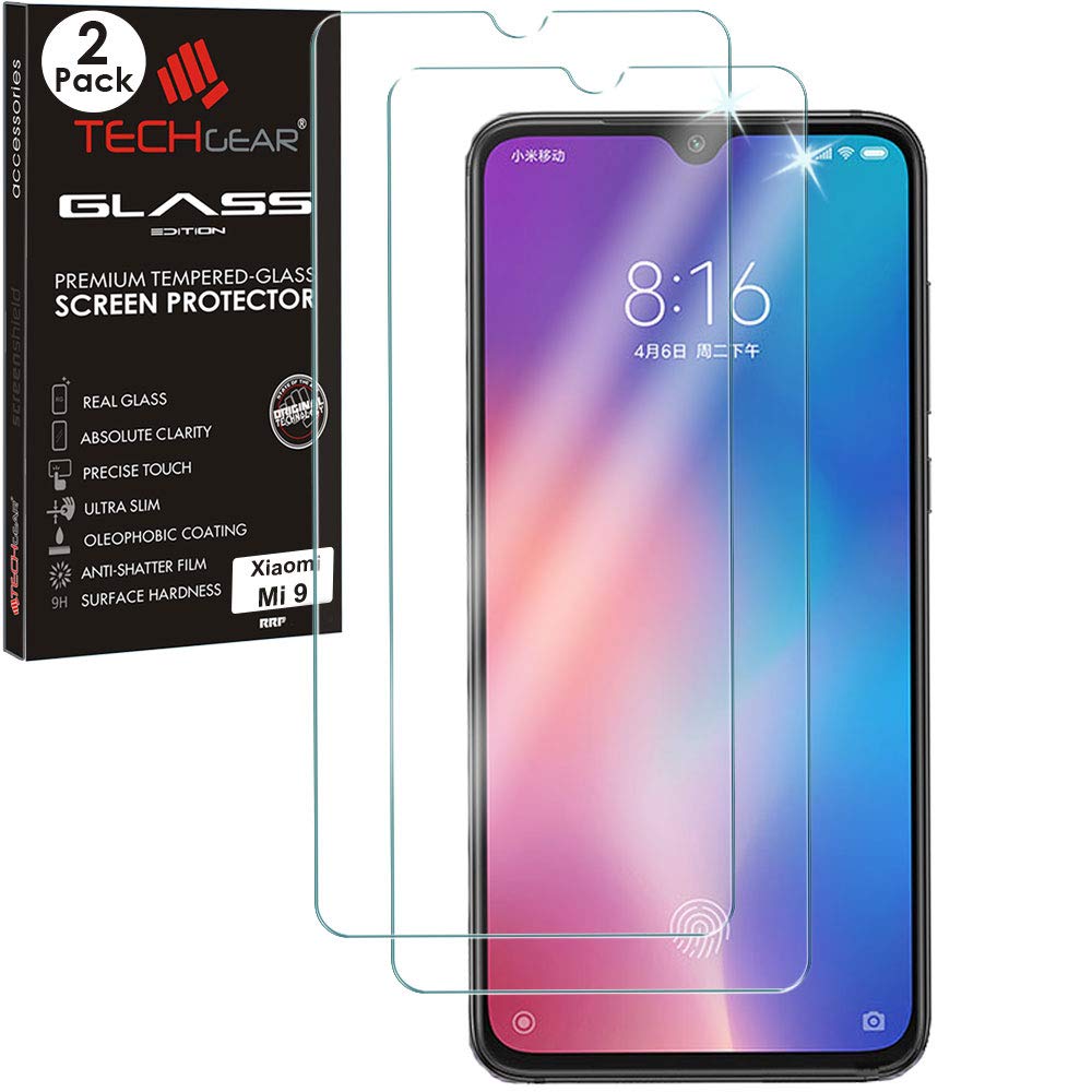 TECHGEAR [2 Pack GLASS Edition for Xiaomi Mi 9, Genuine Tempered Glass Screen Protectors Guard Covers
