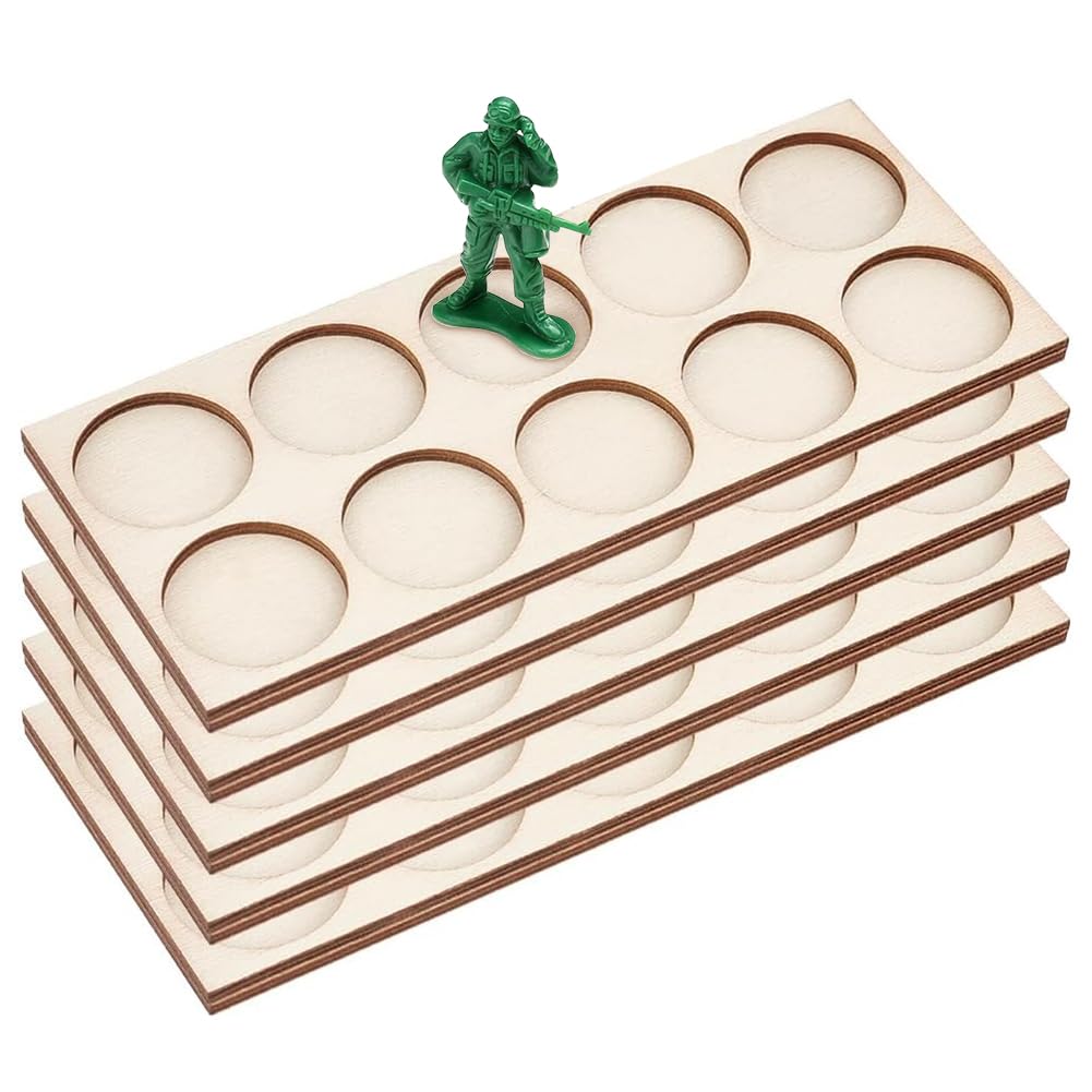 FINGERINSPIRE 5 Pcs 25mm Circle Bases Movement Tray 10-Hole Ring War Unit Tray Wood Rectangle Formation Rank Tray Miniatures Figure Horde Tray Action Figure Miniatures Wood Display Pedestals