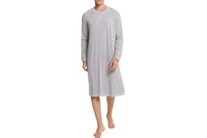 SWOMOG Men's Nightshirt Long Sleeve Nightgown Soft Loose Sleepwear Lightweight Nightwear Comfy Henley Sleep Shirt S-XXL