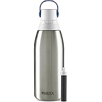 Brita Insulated Filtered Water Bottle with Straw, Reusable, Stainless Steel Metal, 32 Ounce