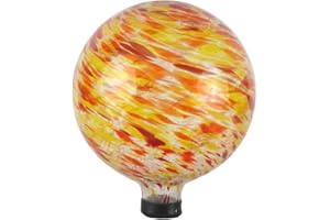 Lily's Home Glass Gazing Ball, A Colorful Addition to Any Garden or Home, Ideal As a Housewarming Gift. 10 Inch (Fiery Sunset)