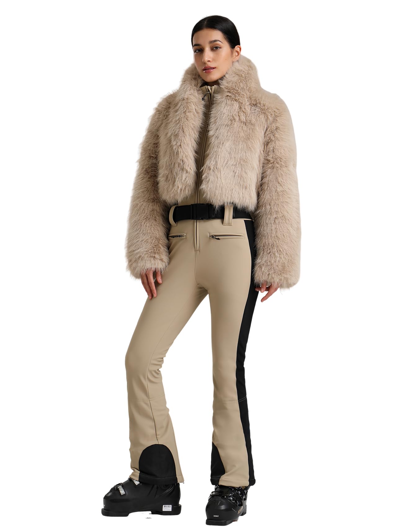 Photo 1 of GSOU SNOW Ski Suit for Women Faux Fur Two Piece Snowsuit Snowboard Slim Jacket Waterproof Windproof Jumpsuit for Outdoor