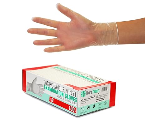 Vinylhandschuhe, Einweghandschuhe 100 Stück Box (S, Vinyl transparent) Einmalhandschuhe, Untersuchungshandschuhe, Vinyl Hands