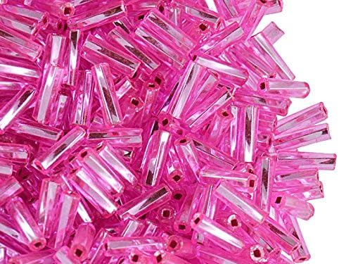 20gr Preciosa Czech Beads Bugles, Twicted profile with Square hole, size 7x2,1 mm,Pink Transparent Silver Lined 