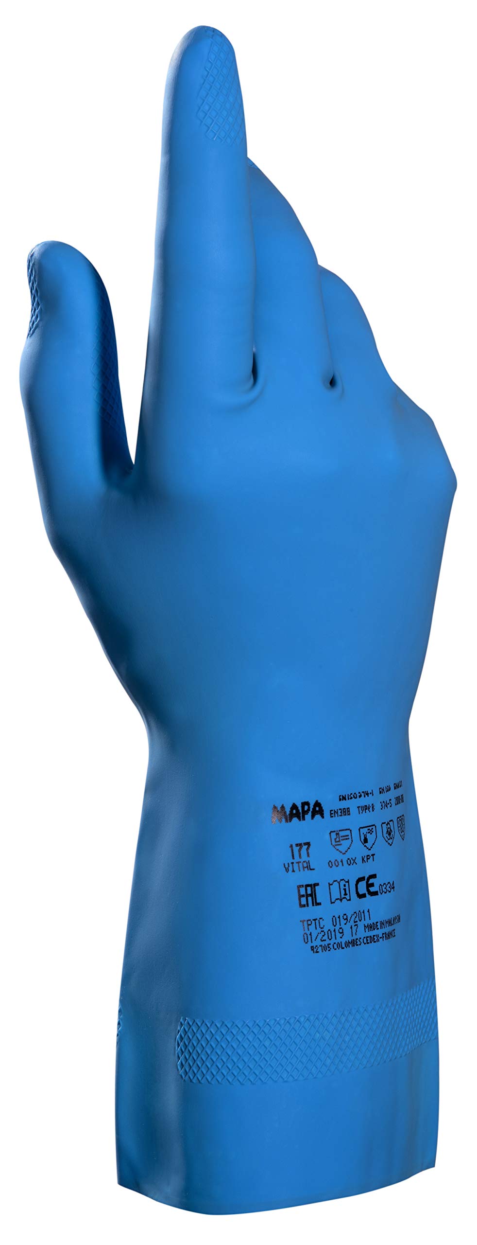 Vital 177 Latex Food Handling Gloves, Food Safe Contact, Catering and Food Industry, Excellent Grip Washable/Reusable Safety Gloves Blue Size 10 (XL) (1 Pair)