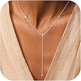 Fglqfam Lariat Necklace for Women, Dainty Long Necklaces, 14k Gold/Silver Plated Y-Shaped Drop Chain Necklace, Simple Layered Necklaces, Trendy Jewelry Valentines Day Gifts for Her