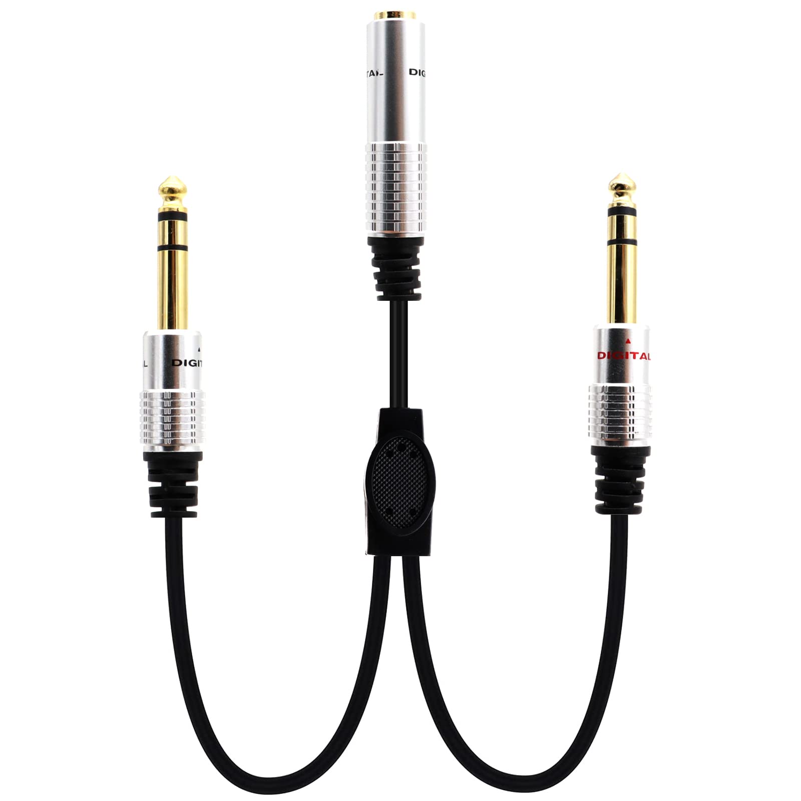 LOKEKE 6.35mm Y Splitter Cable, Gold-Plated 6.35mm 1/4 Female to Dual 6.35mm 1/4 TRS Male Mone Stereo Audio Jack Cable Cord for Tablets Players Headphone(F to M)