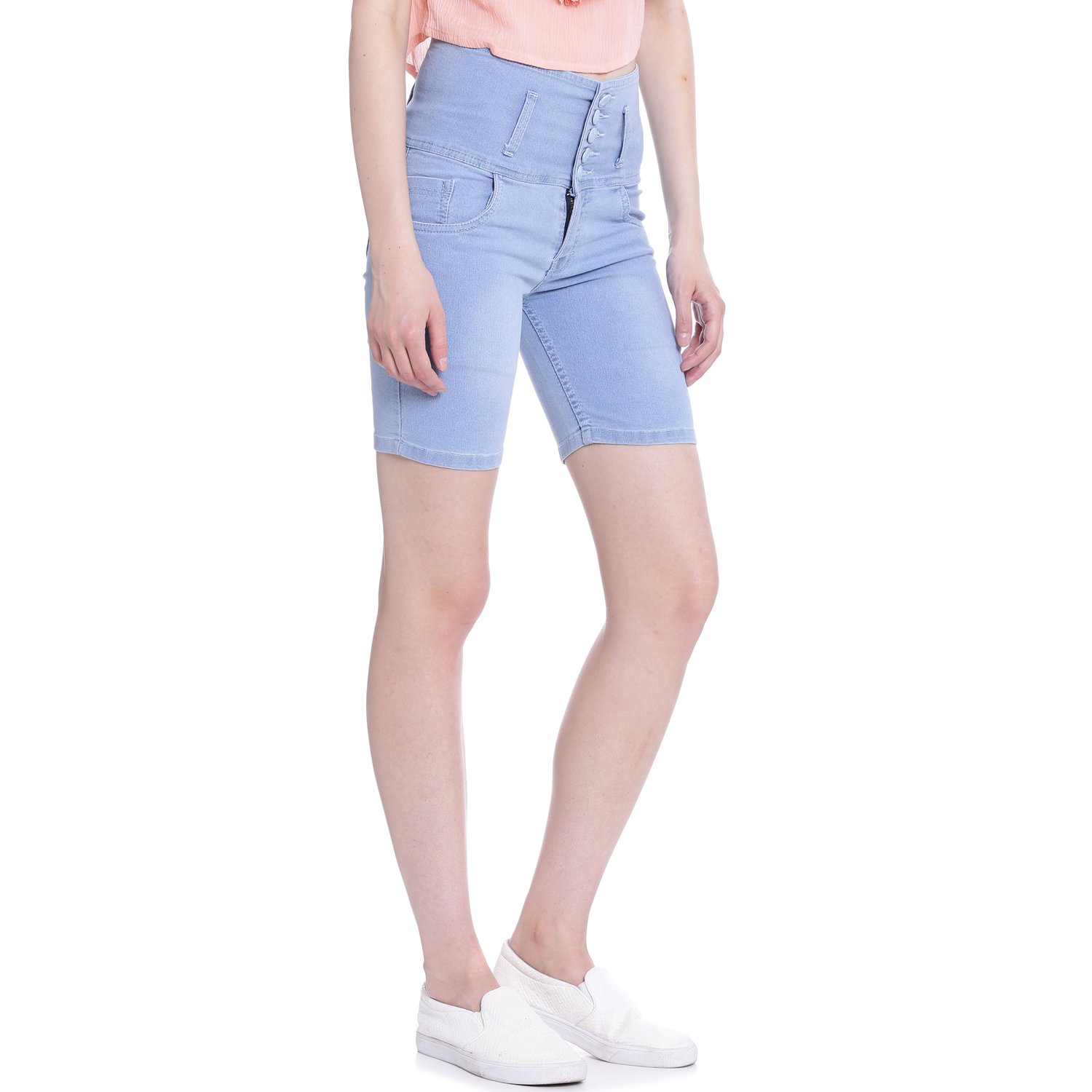 broadstar women denim ice blue short