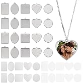 PH PandaHall 20pcs 5 Styles Heat Transfer Pendants, Metal Pendant Blanks Heart/Round Craft Bezel Setting Blank Photo Bezel Charms for Sublimation Bracelets Keychains DIY Jewelry Making