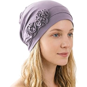 ORKSEA Chemo Headwear for Women Flower Pleated Beanies Stretch Elastic Turbans Soft Cancer Hats Head Coverings Scarf