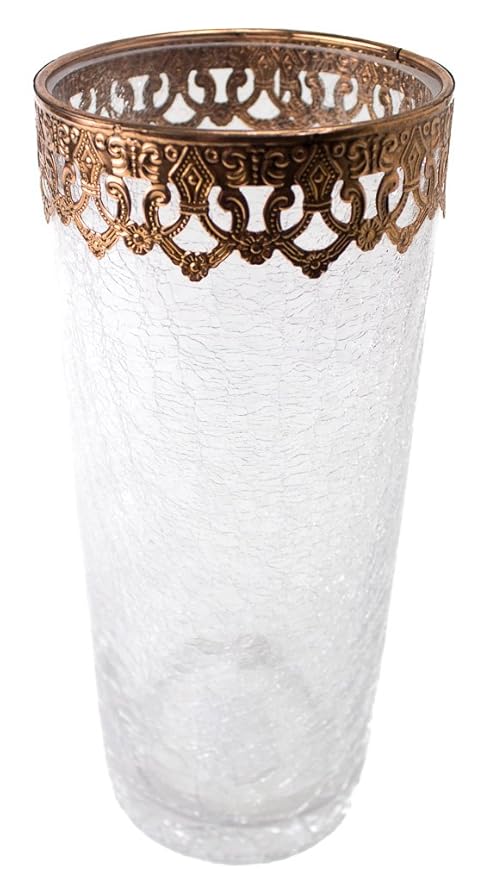 Clear Crackle Glass Vase Decorative Copper Trim Amazon Co Uk