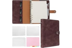 Songaa A5 Binder 6 Ring PU Leather Binder Notebook Soft Cover - Refillable Notebook A5 Planner Binder with Binder Pockets, Dividers, A5 Refill Paper, Dark Brown Notebook for Travel Binder Journal