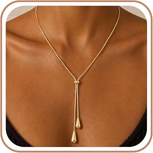 ZNBOH Lariat Gold Silver Necklace for Women Long Chunky Y Drop Necklaces | Dainty Statement Necklace,14k Gold Plated, Clover