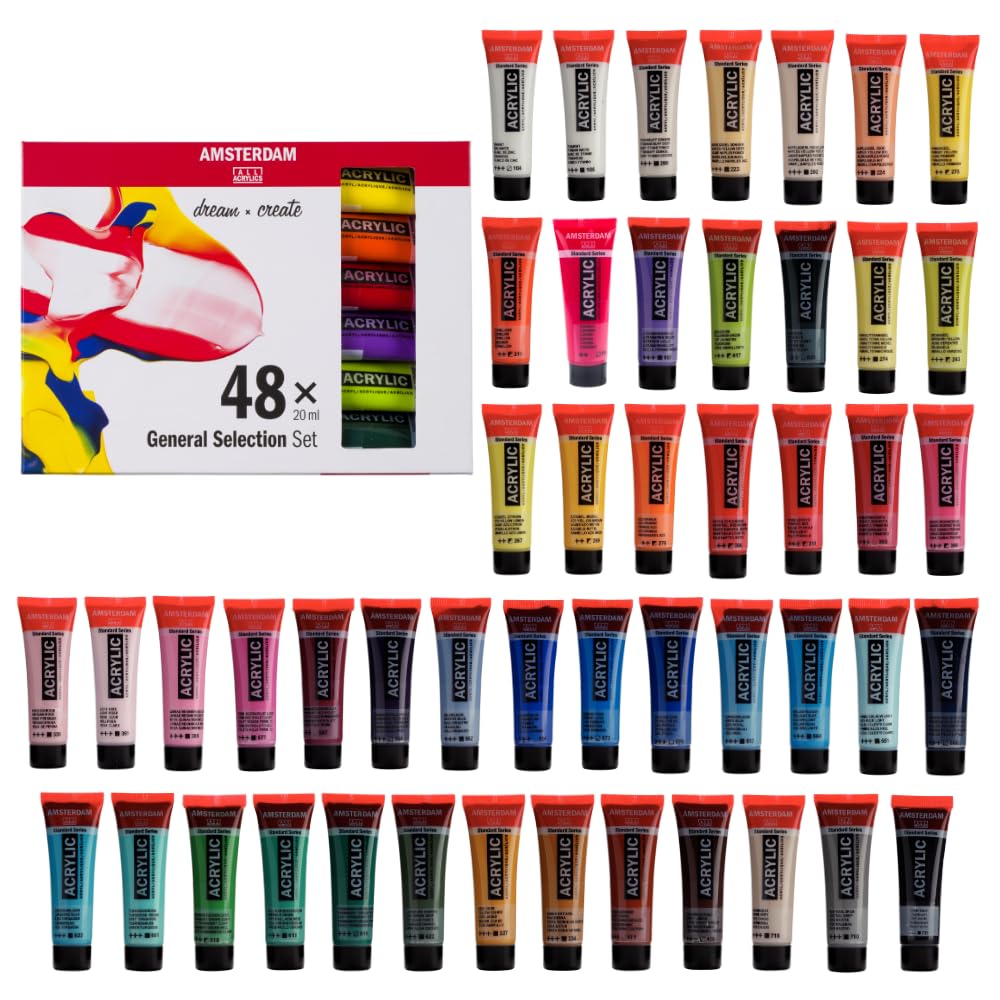 Amsterdam Standard Series Acrylic Paint Set for Beginners | Trial Set (48 x 20 ml Tubes) | Basic Color Selection
