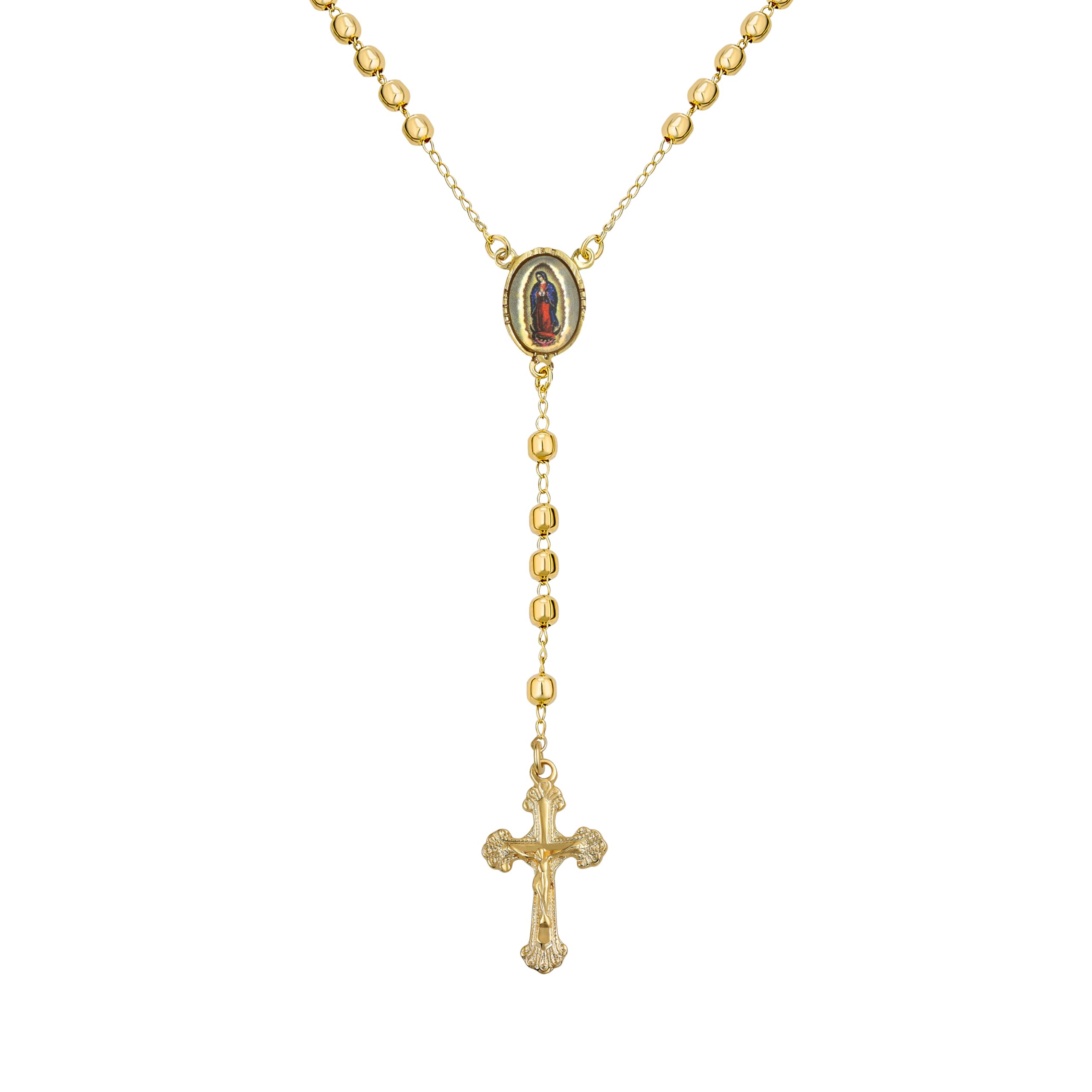 Bling Jewelry Prayer Rosario Crucifijo Crucifix Cross Catholic Virgin Mother Mary Rosary Beads Necklace For Women Teen Gold Plated Brass — image 1
