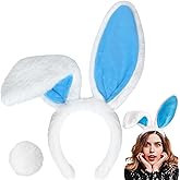 IGMaryBox Easter Bunny Ears Headband and Tail Set Plush Rabbit Ear Hairband Blue Bunny Ears Headwear for Halloween Party Cosplay Masquerade Animal Theme Party