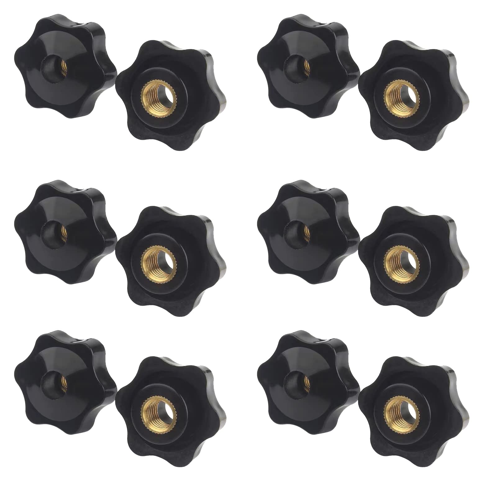 WUDQIJI Star Grip Nut Star Nuts Pack of 12 M8 × 32 mm Internal Thread Clamping Knob Grip Nuts Knurled Nut Clamping Nut Through Hole Star Head for Machines Industrial Electronic Devices (M8)