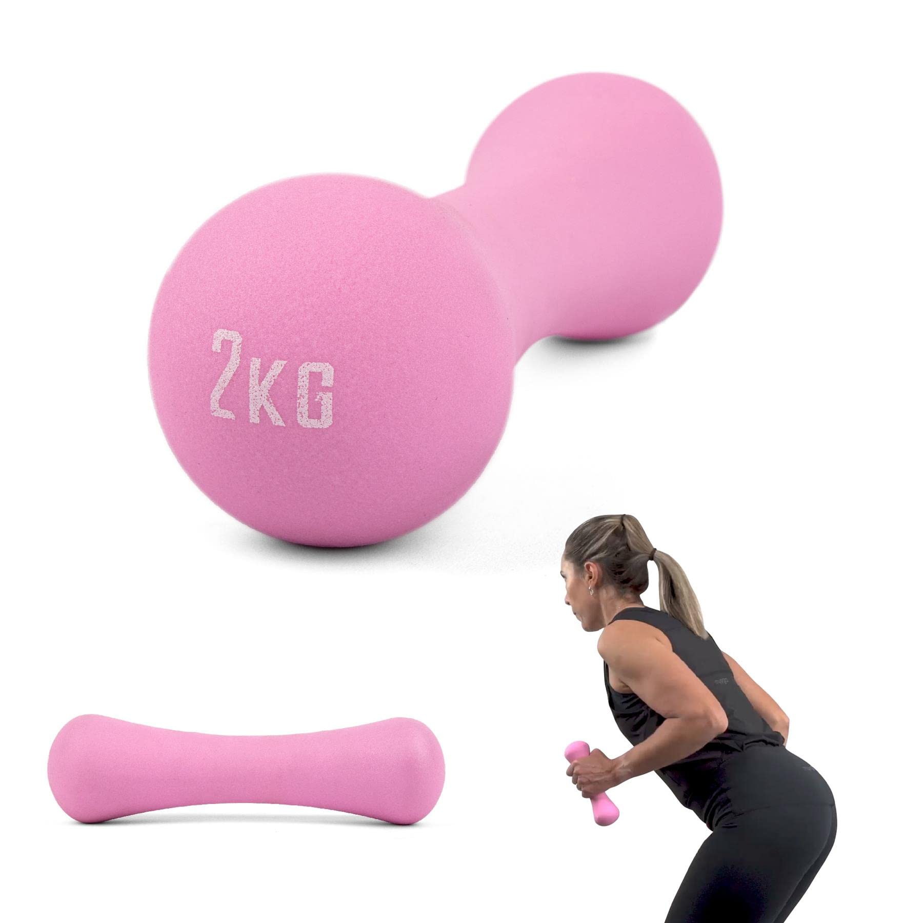 Phoenix Fitness RY1558 Neoprene Dumbbell Weight for Home Exercise Men, Women and Kids Arm Hand Weights Pilates Dumbbells - Sold as Singles - 2KG, Pink