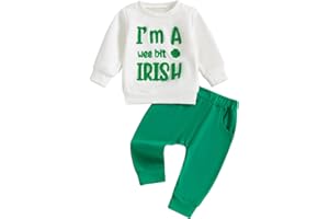 kacubwyy Toddler Boys Irish Outfits Digging Machine Funny Printed Sweatshirt Solid Green Pants St. Patricks Day Clothes Set