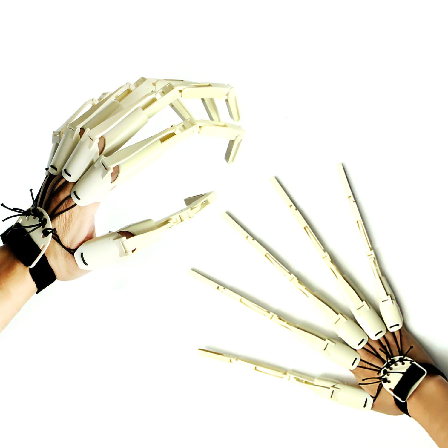 LONGLU Halloween Wearable Articulated Finger Extensions Skull Bone Fingers Prop Claw Gloves, A Pair of Devil Claws Cosplay Gloves Fit for All Finger Flexibly Spider Hand Claws (White, 1 Pair)