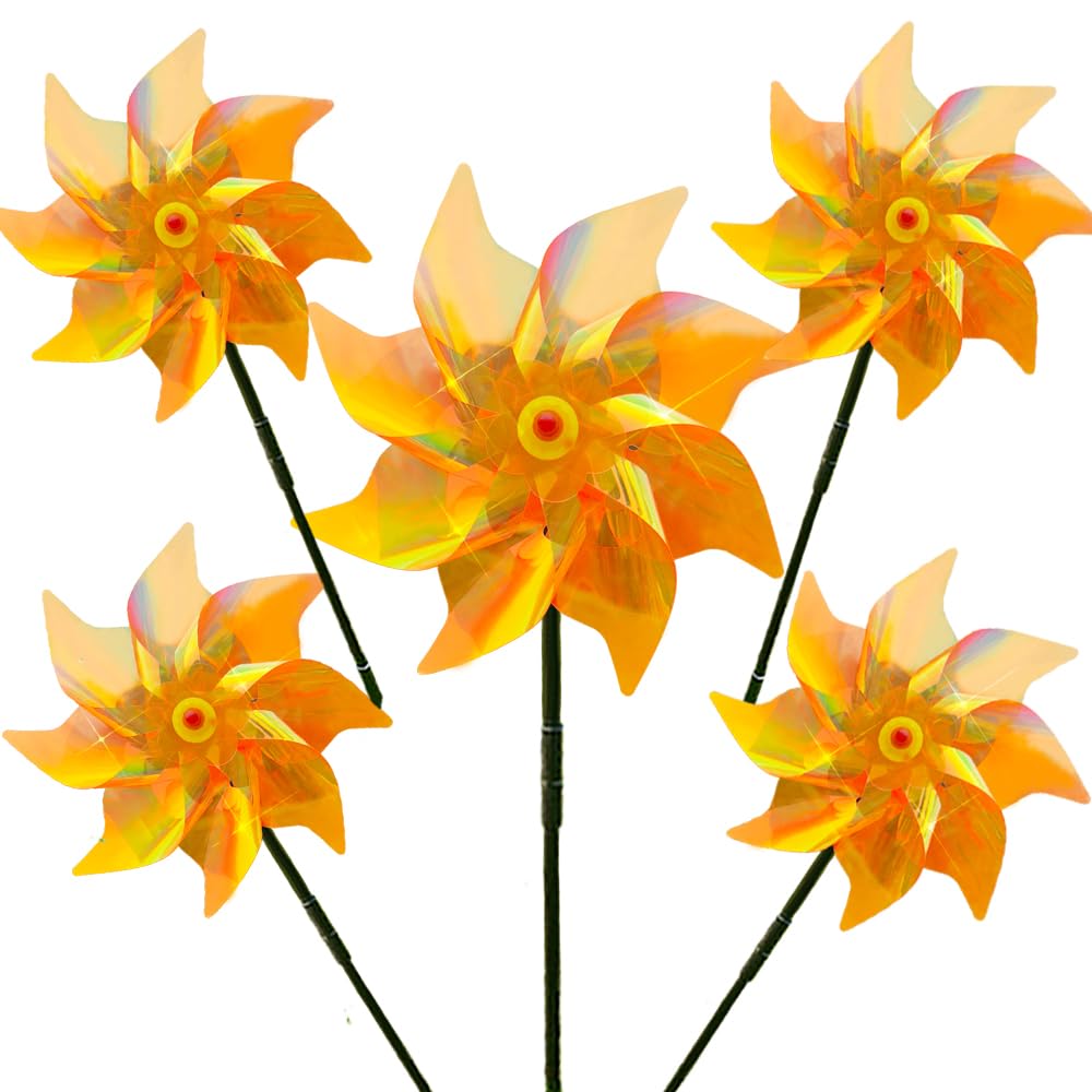 Reflective Bird Scarer Windmill,Repellent Windmills Scare Birds pigeons deterrent,Colorful Rainbow Pinwheel wind spinners for protection of garden crops, fruits, flowers, lawns (5Pcs-E)