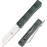 KATSU Folding Pocket Knife with Clip D2 Steel Blade,Handmade Camping Knives for Men Liner Lock G10 Handle Anti-slip Bamboo Style,Japanese Sharp Edc Pocket Knife with Sheath Hiking higonokami