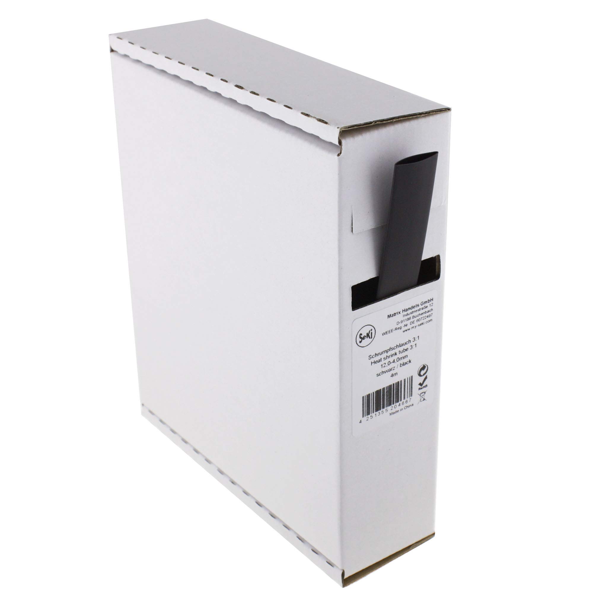 Heat Shrink Tubing Black 3:1 12.0-4.0 mm 4 Metres Dispenser Box