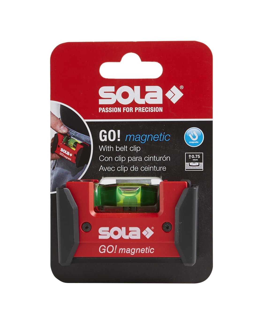 SOLA LSGOM GO! Magnetic Portable Level with Clip and 1 60% Magnified Vial, 3-Inch