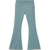 Haloumoning Girls Kids Elastic Waist Ribbed Flare Split Bottom Pants Stretch Casual Long Pants(5-14Y)