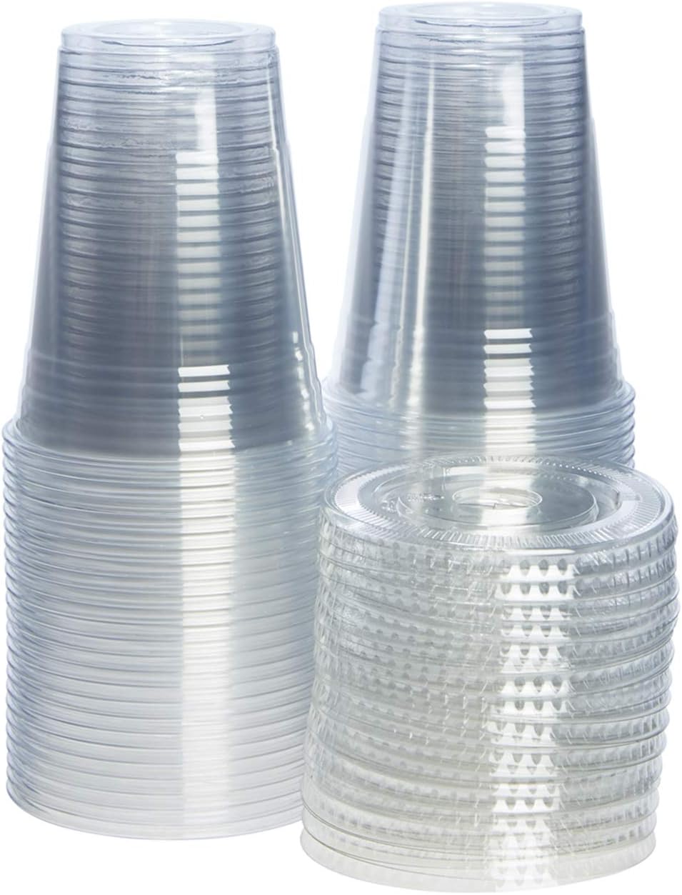 [100 Sets - 16 oz.] Plastic Cups With Flat Lids: Kitchen & Dining