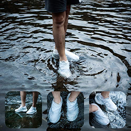 Matow Reusable Silicone Boot and Shoe Covers, Waterproof Rain Socks, Silicone Rubber Shoe Protectors for Indoor and Outdoor Protection - 1 Pair(2 PCS) (Medium, Clear White)