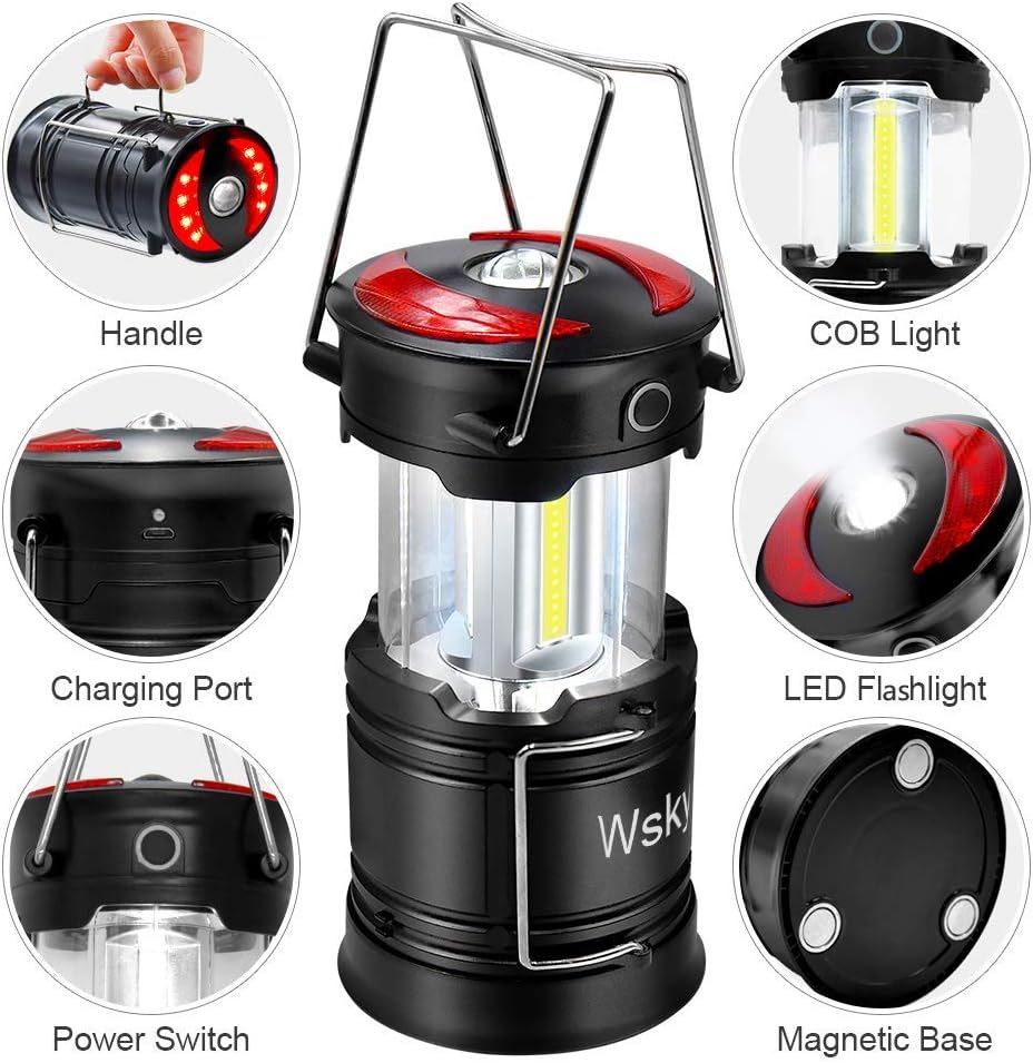 Wsky Led Camping Lantern Rechargeable - Hight Lumen - Best Lantern Flashlight Light, Rechargeable, 4 Modes, Water Resistant Light - Best Camping, Outdoor, Emergency Flashlights Lanterns: Sports & Outdoors