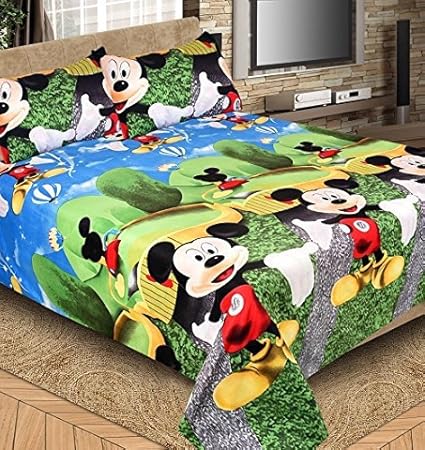 Weave Well Premium 3D Print Multi Color Double Bedsheet with 2 Pillow Covers