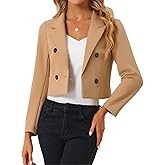 Allegra K Dressy Casual Cropped Blazer for Women's Long Sleeve Double Breasted Work Office Jacket