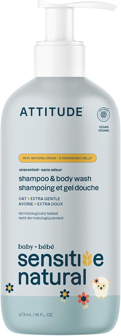 ATTITUDE 2-in-1 Baby Shampoo & Body Wash Sensitive Skin Oat EWG Verified