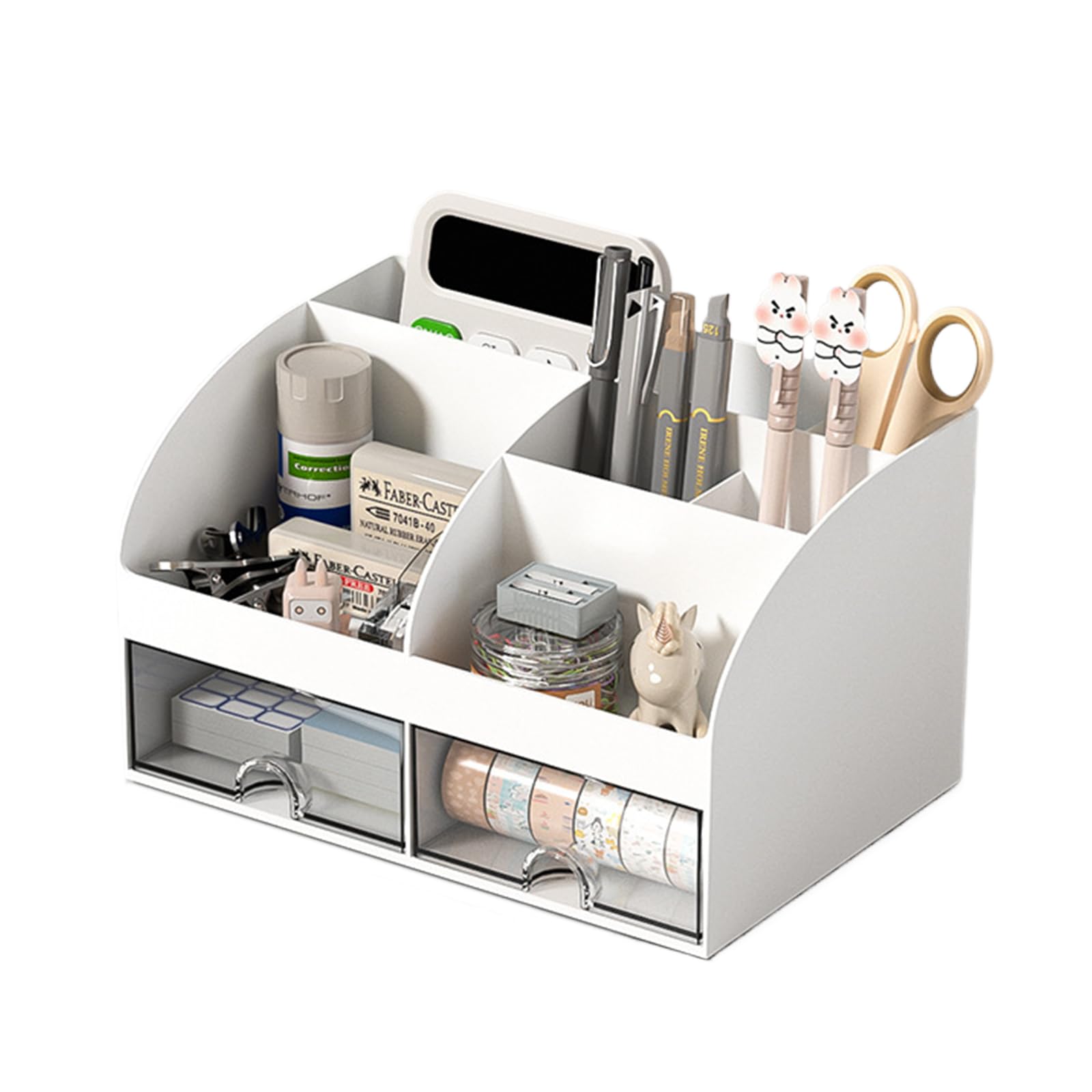FYKERO Practical Desk Organiser - Multifunctional Plastic Stationary Organiser with Transparent Drawer, Desk Tidy for School, Office, Home, Bedside