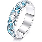 ZADIUA Turquoise Ring 925 Sterling Silver Tree Of Life/Lotus/Butterfly Ring Family Tree Jewelry Gifts For Women Mother Lover